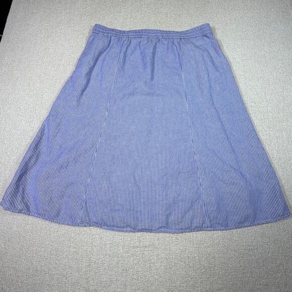 Talbots Women XL Blue White Striped A-Line Midi Linen Blend Summer Skirt - Picture 2 of 10